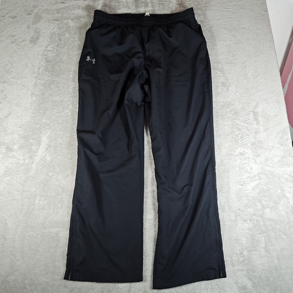 Under Armour Track Pants Mens Large Black Mesh Lined Ankle Zip Baggy Skater
